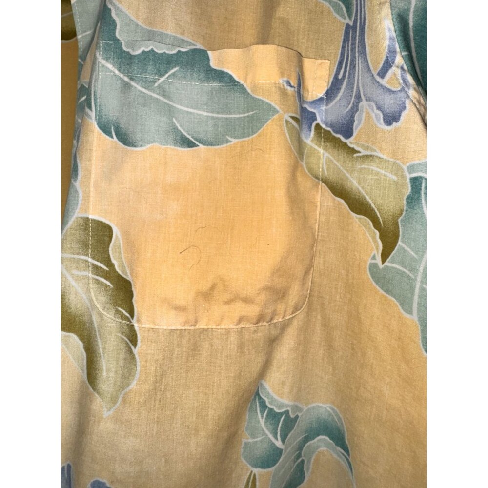 Reyn Spooner Hawaiian Shirt Large Yellow Floral 100% Cotton Short Sleeve Button- - Picture 3 of 4